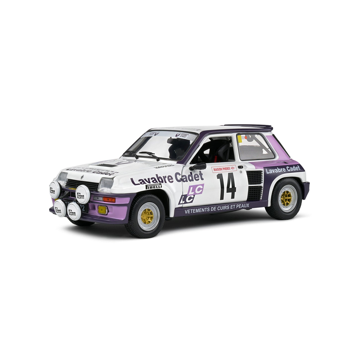 Mô hình xe Solido 1/18 Renault 5 Turbo – Rallye Lyon Charbonnière – 1983 – #14 Auriol/Nouaille