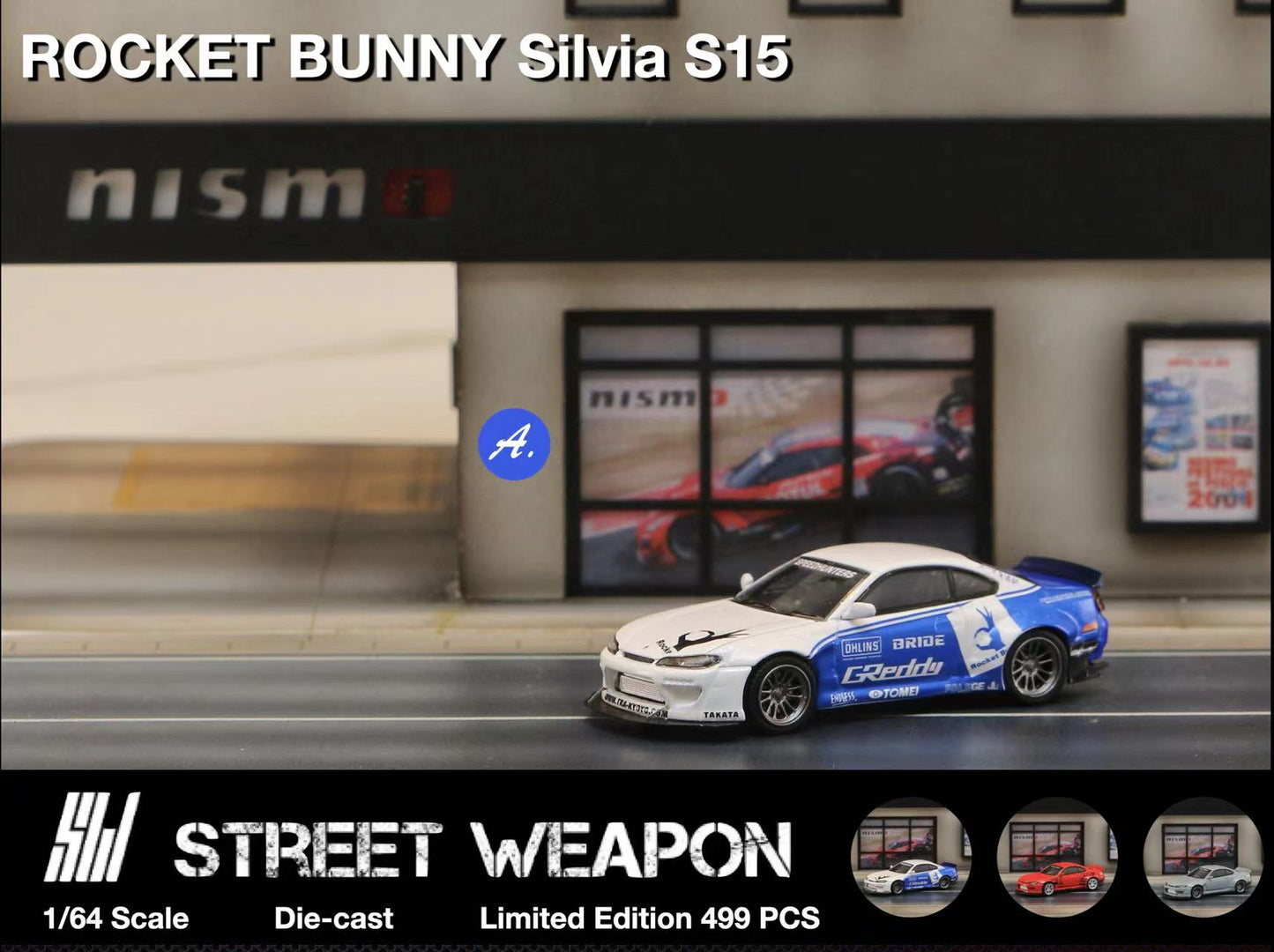 Mô hình xe STREET WEAPON ROCKET BUNNY Silvia S15 Blue and White Two-tone 1:64