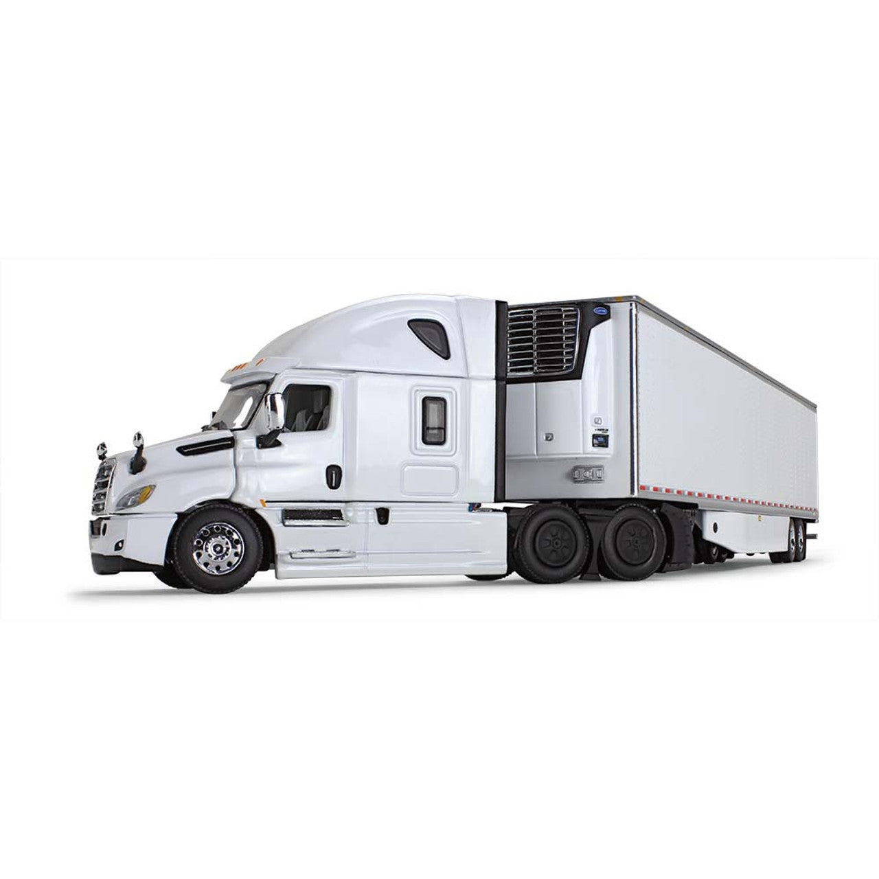 Mô hình xe DCP 1:64White/White Freightliner 2018 Cascadia High-Roof Sleeper & 53' Utility Trailer With Carrier Reefer 60-1055