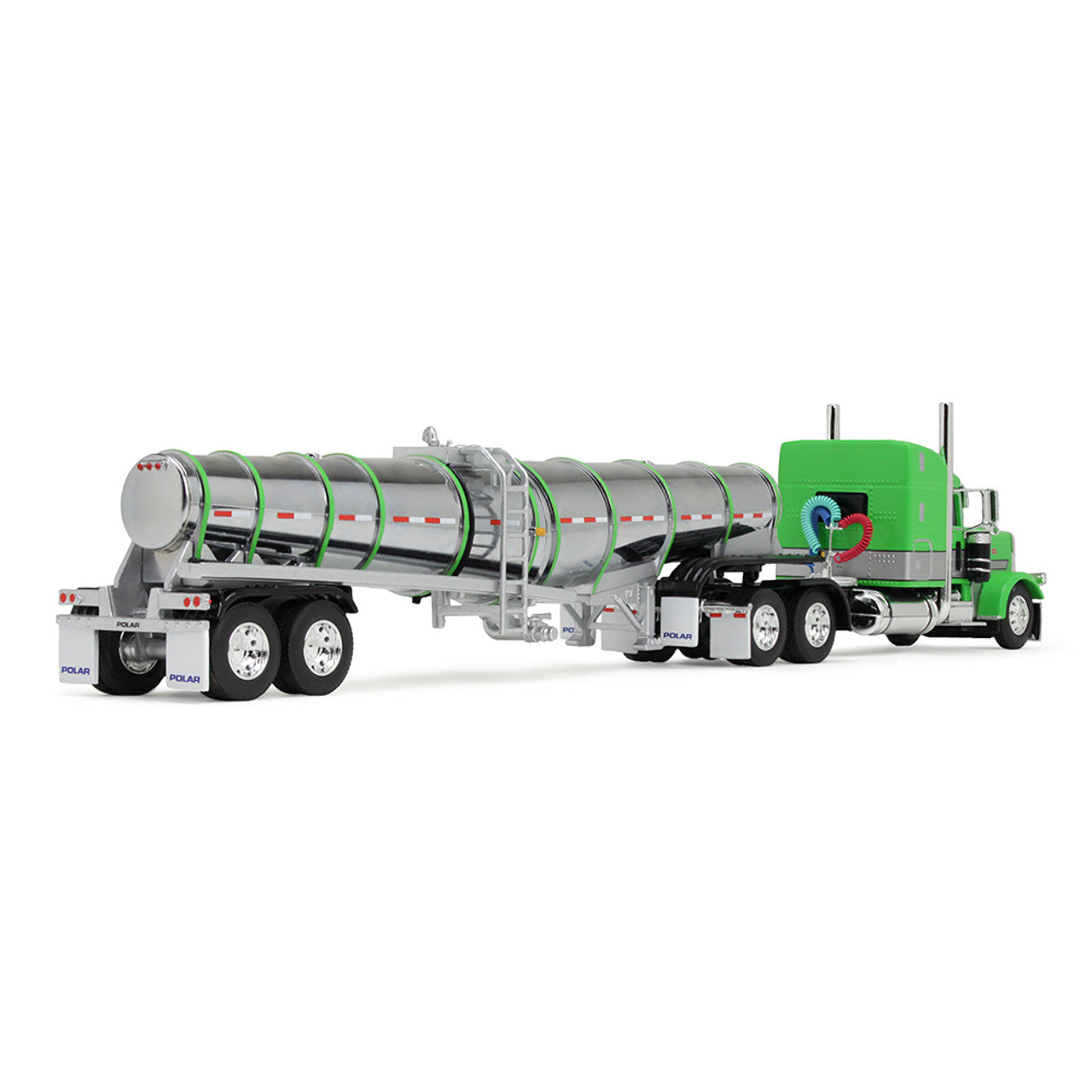 Mô hình xe DCP 1:64Green/Silver/Black Peterbilt Model 389 With 48" Mid-Roof Sleeper & Polar Deep Drop Trailer 60-1934