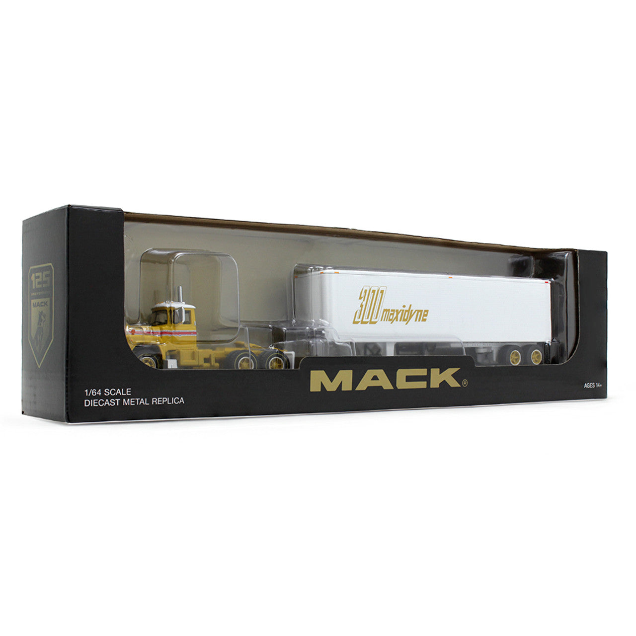 Mô hình xe DCP 1:64Mack Anniversary Mack R-Model Day Cab & 40' Vintage Trailer 60-2022