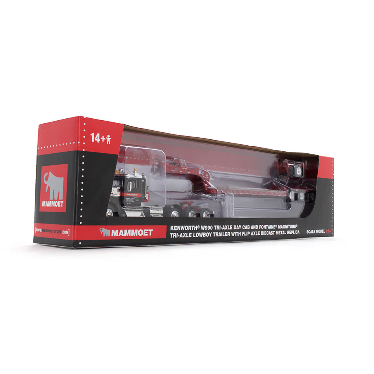 Mô hình xe DCP 1:64Mammoet Kenworth W990 Heavy Haul Day Cab & Fontaine Magnitude Tri-Axle Lowboy Trailer With Flip Tail 69-1869