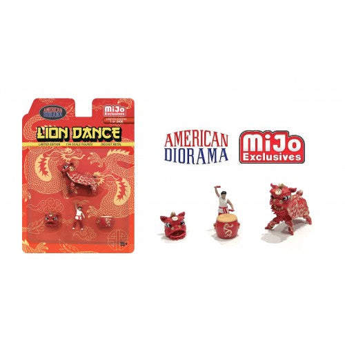 Mô hình American Diorama 1:64 AD-2403MJ 1:64 Limited Edition Die Cast Figure Set - Lion Dance (Red) - AD-2403MJ