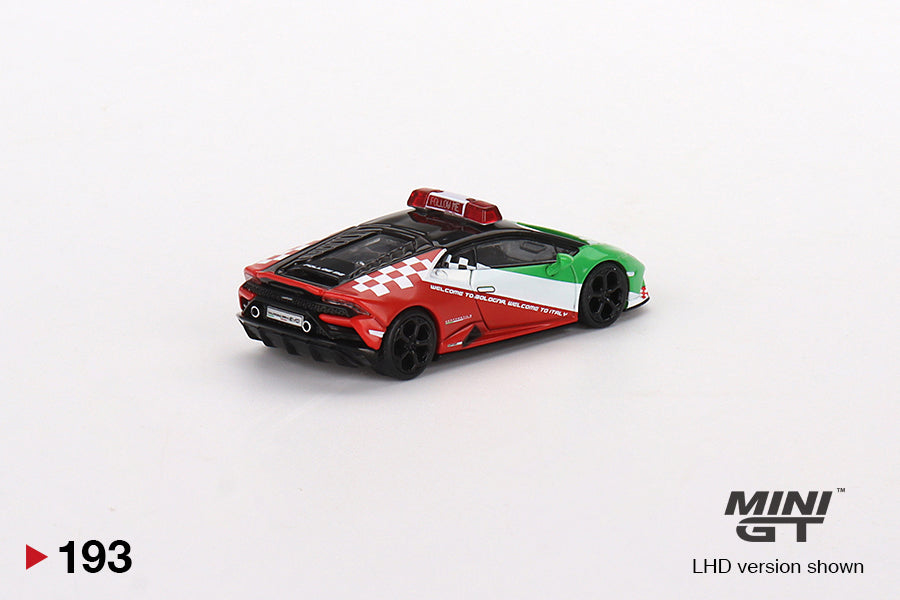 Mô hình xe Mini GT 1:64 Lamborghini Huracán EVO Bologna Airport 2020 Follow-Me Car - MGT00193