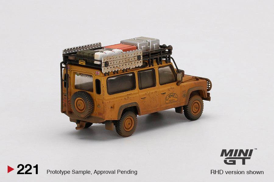 Mô hình xe Mini GT 1:64 Land Rover Defender 110 Team UK 1989 Camel Trophy Winner RHD Dirty Version - MGT00221