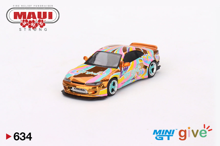 Mô hình xe Mini GT 1:64 Nissan Silvia (S15) Rocket Bunny Chrome Orange MINI GT GIVE 2023 USA Limited 25 pcs - MGT00634