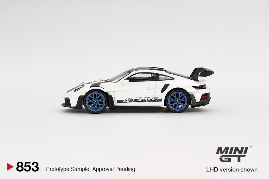 Mô hình xe Mini GT 1:64 Porsche 911 (992) GT3 RS Weissach Package White with Indigo Blue - MGT00853