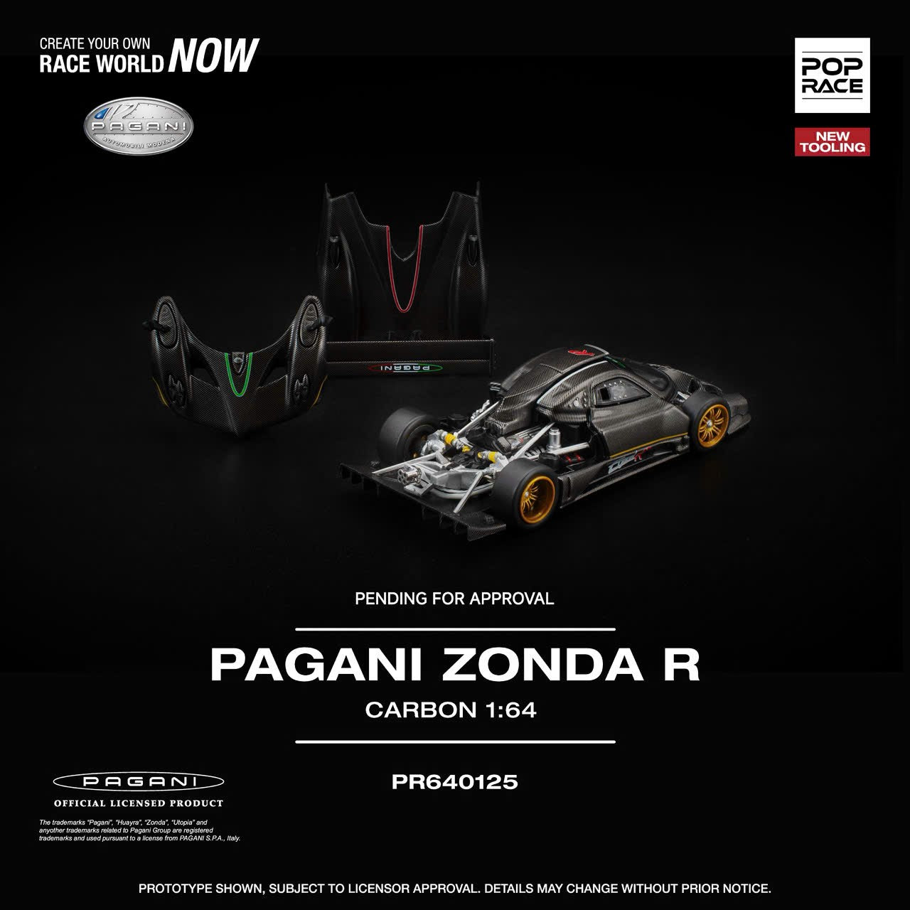 Sắp ra mắt Quý 01/2026 mô hình xe POPRACE 1:64 PAGANI ZONDA R NEW TOOLING PR640125
