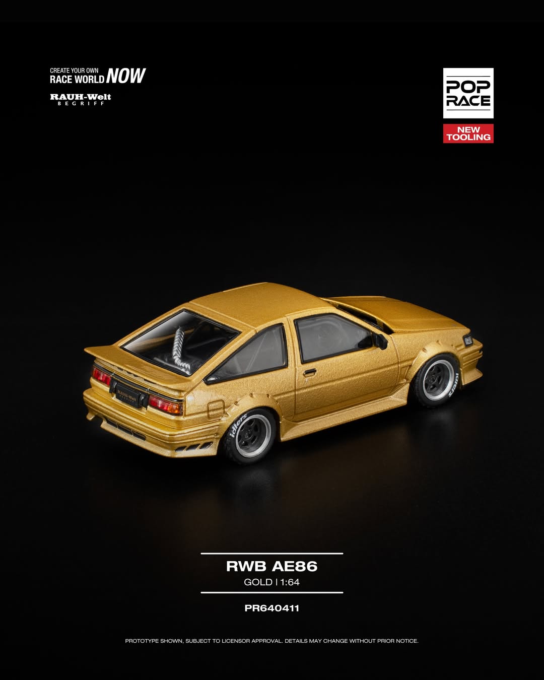 Sắp ra mắt Quý 01/2026 mô hình xe POPRACE 1:64 RWB AE86 GOLD NEW TOOLING PR640411