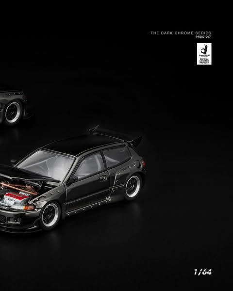 Sắp ra mắt Quý 01/2026 mô hình xe POPRACE 1:64 PANDEM CIVIC EG6 DARK CHROME PRDC-007