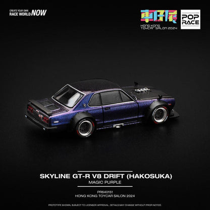 [HÀNG CÓ SẴN] Inbox shop  Mô hình xe POPRACE 1:64 Skyline GT-R V8 Drift Hong Kong Toycar Salon 2024 PR640151