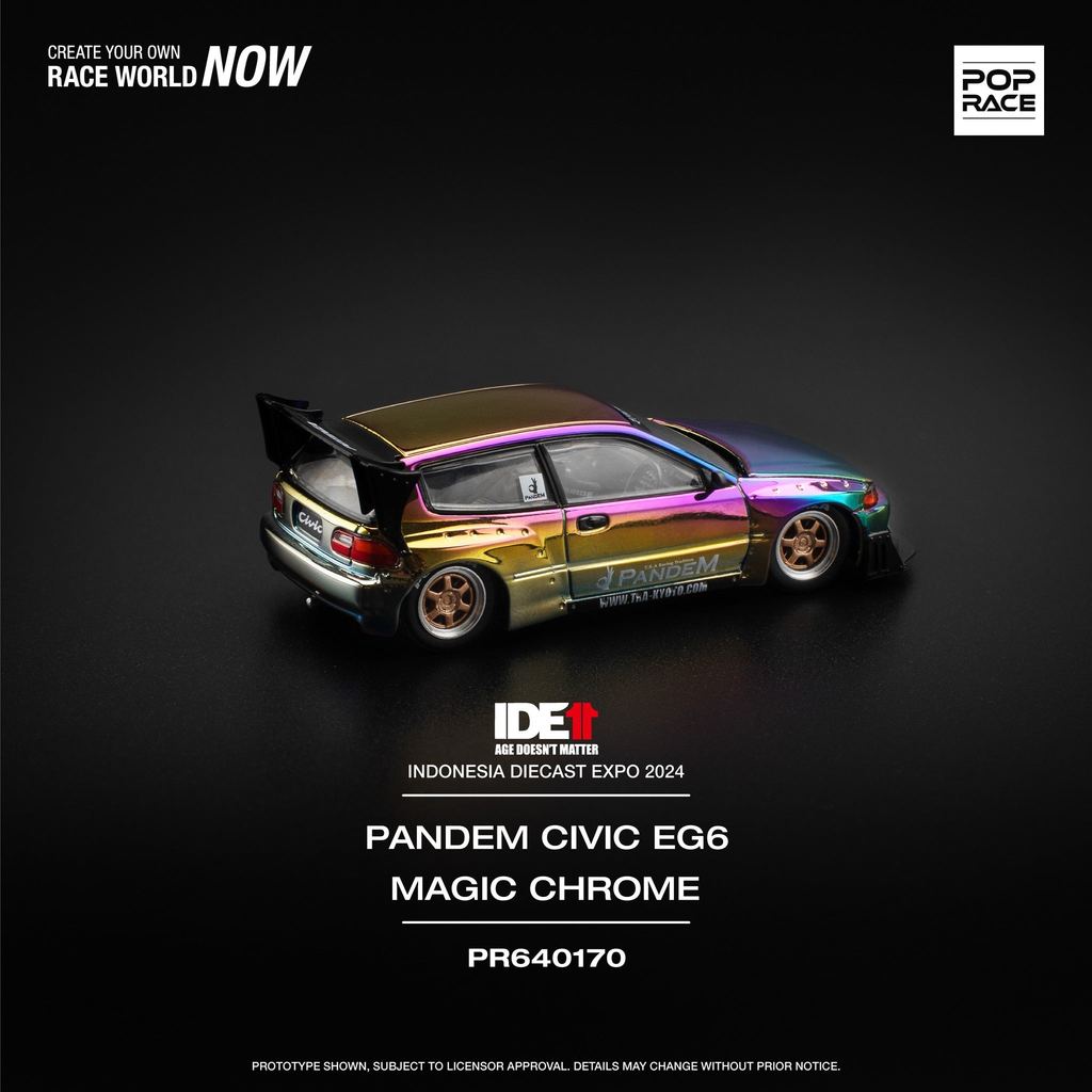 [HÀNG CÓ SẴN] Inbox shop  Mô hình xe POPRACE 1:64 Pandem Civic EG6 v1.5 - Magic Chrome IDE2024 PR640170