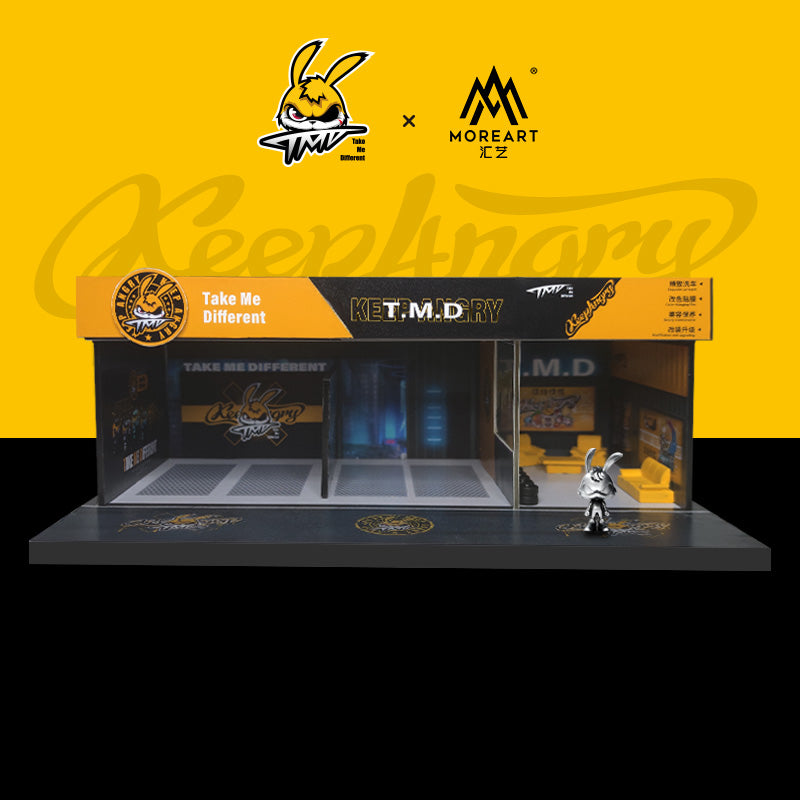 Mô hình diorama Trendy Brand Modification Shop Scene 1:64 MOREART góc nghiêng bên trái