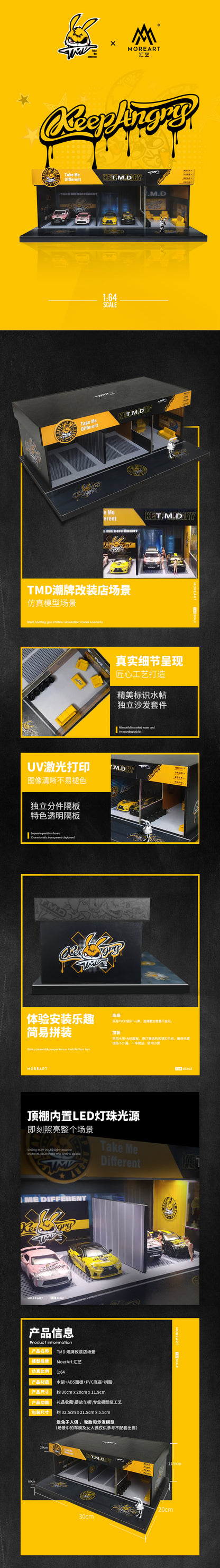 Tổng quan mô hình diorama Trendy Brand Modification Shop Scene 1:64 MOREART