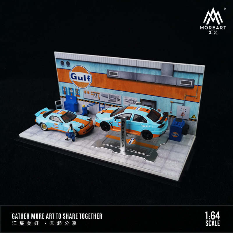 Mô hình diorama MOREART Gulf Oil Repair Shop 1:64 góc chính diện