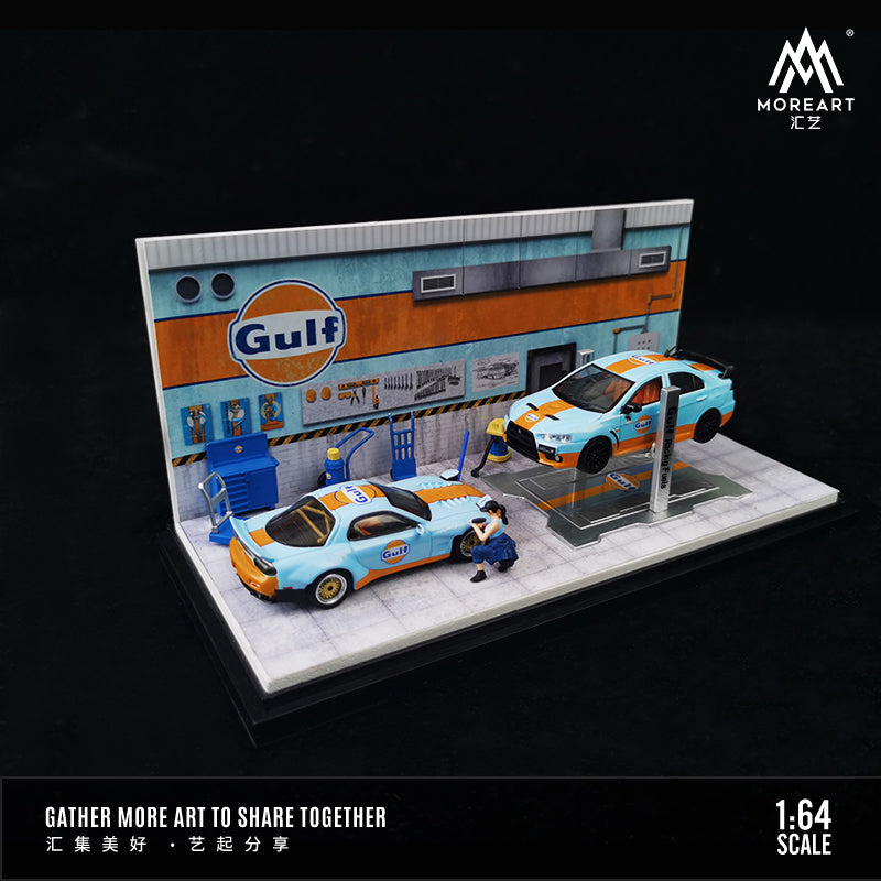 Mô hình diorama MOREART Gulf Oil Repair Shop 1:64 góc nghiêng