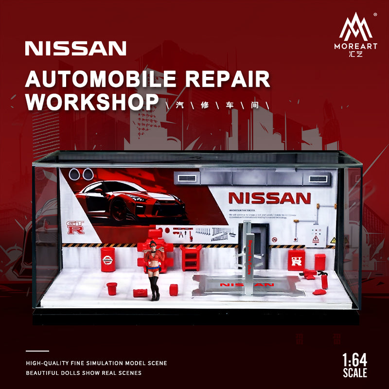 Góc tổng quan diorama Nissan Auto Repair Shop 1:64
