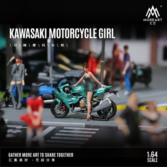 Mô hình diorama Kawasaki Motorcycle Girl Doll 1:64 góc trước