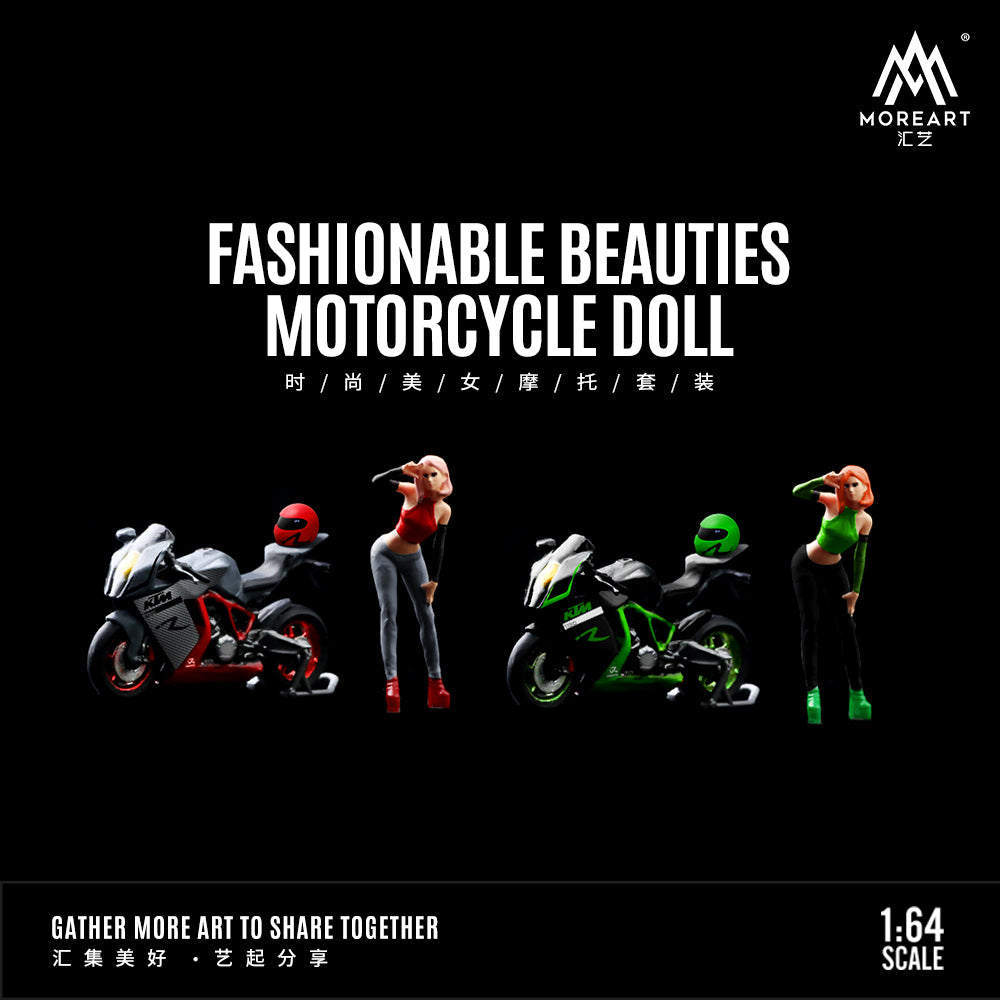 Mô hình tĩnh Moreart 1:64 búp bê và xe máy màu xanh lá