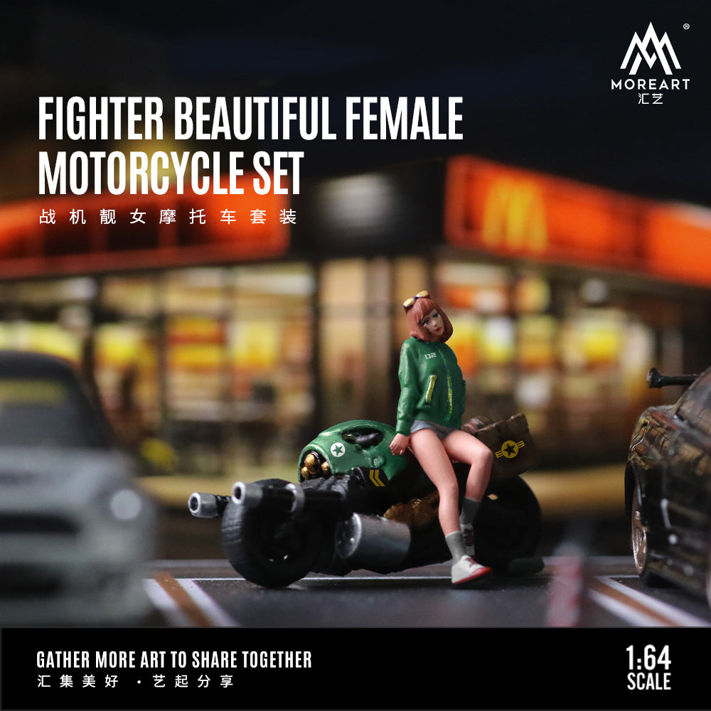 Mô hình diorama Fighter Jet và Motorcycle MoreArt 1:64 góc tổng thể