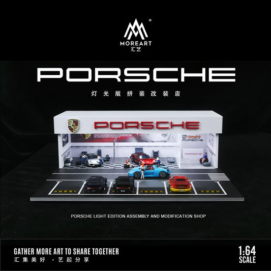 Tổng quan diorama Porsche Modified Shop Lighting Scene MoreArt 1:64