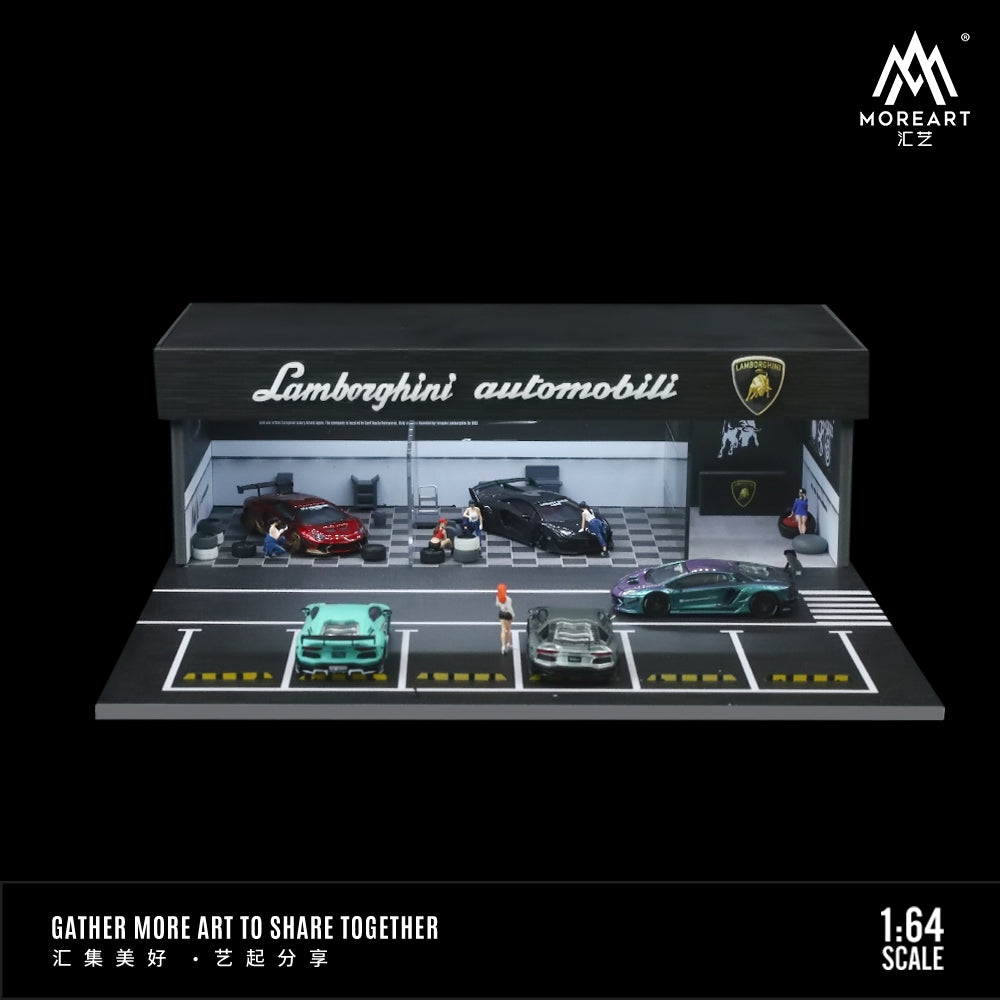 Tổng quan diorama Lamborghini Custom Shop Lighting Scene MoreArt 1:64