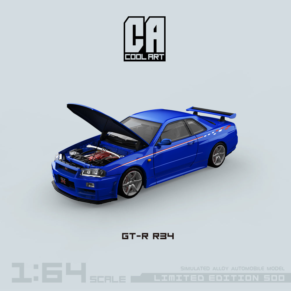 Mô hình xe GT-R R34 Cool Art màu xanh dương góc trước