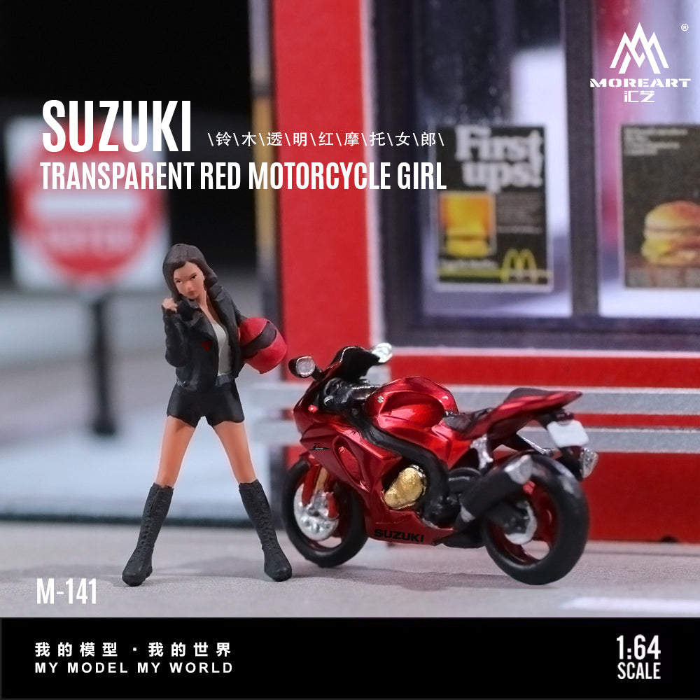 Mô hình diorama Moreart 1:64 cô gái và xe máy Suzuki Transparent Red