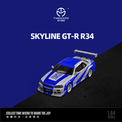 Mô hình xe Time Micro 1:64 Skyline GT-R R34 Blue Silver Standard Edition