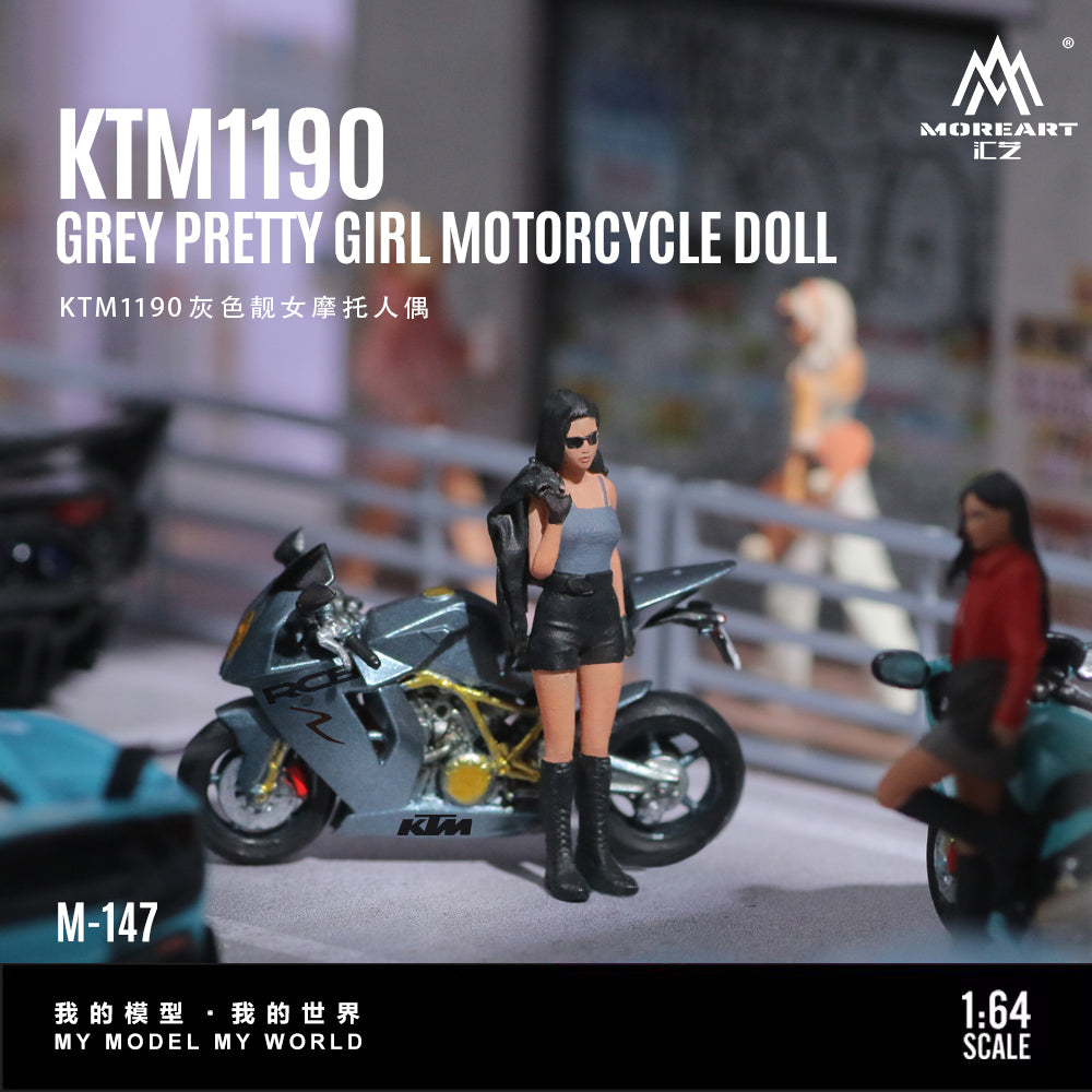 Set mô hình diorama xe KTM1190 màu xám và nữ nhân vật của Moreart 1:64