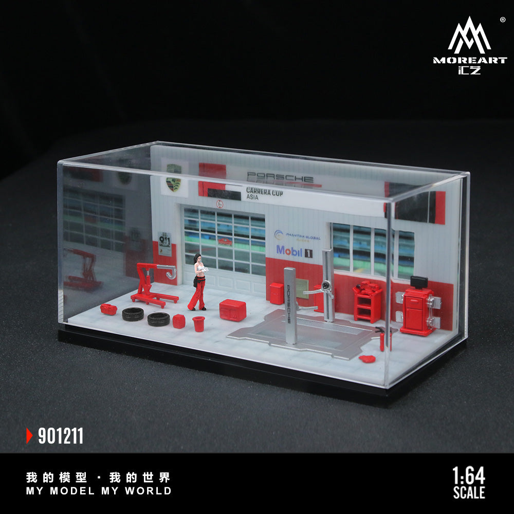 Mô hình diorama Porsche Repair Shop MOREART 1:64 góc tổng thể