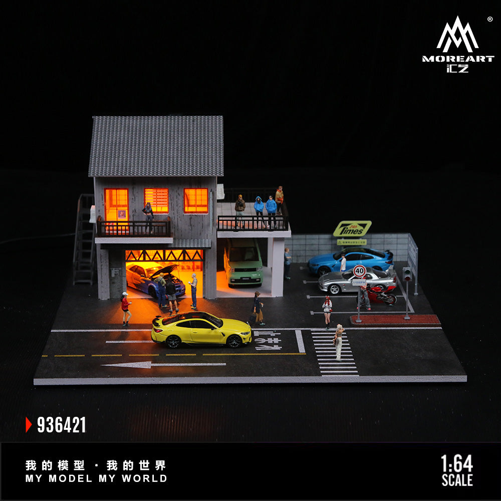 Mô hình diorama Japanese Car Repair Shop thể hiện không gian làm việc