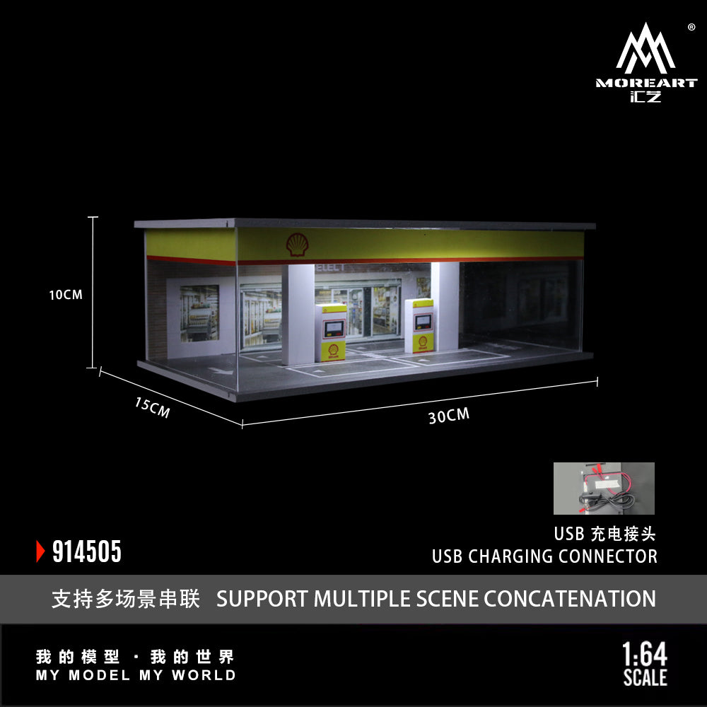 Mô hình trạm xăng Shell với logo nổi bật
