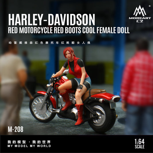 Mô hình Harley-Davidson Red Motorcycle Red Boots Cool Woman Doll MOREART 1:64