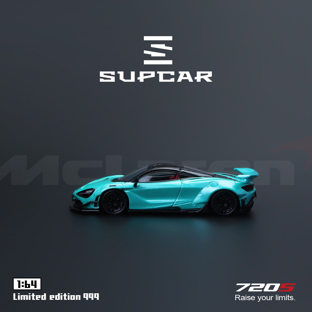 Góc trước xe McLaren 720S Misty Blue tỉ lệ 1:64