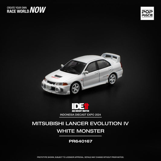 [HÀNG CÓ SẴN] Inbox shop  Mô hình xe POPRACE 1:64 Mitsubishi Lancer Evolution IV - White "Monster" IDE2024 PR640167