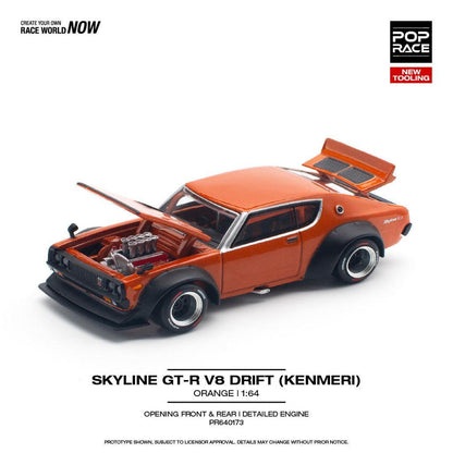 [HÀNG CÓ SẴN] Mô hình xe POPRACE 1:64 SKYLINE GT-R V8 DRIFT (KENMERI) ORANGE PR640173
