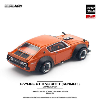 [HÀNG CÓ SẴN] Mô hình xe POPRACE 1:64 SKYLINE GT-R V8 DRIFT (KENMERI) ORANGE PR640173