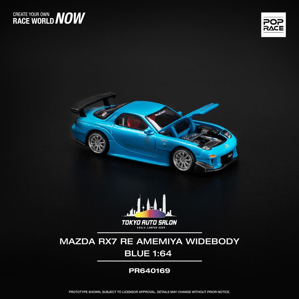 [HÀNG CÓ SẴN] Inbox shop  Mô hình xe POPRACE 1:64 Mazda Rx7 Re Amemiya Wide Body Blue Tokyo Auto Salon PR640169
