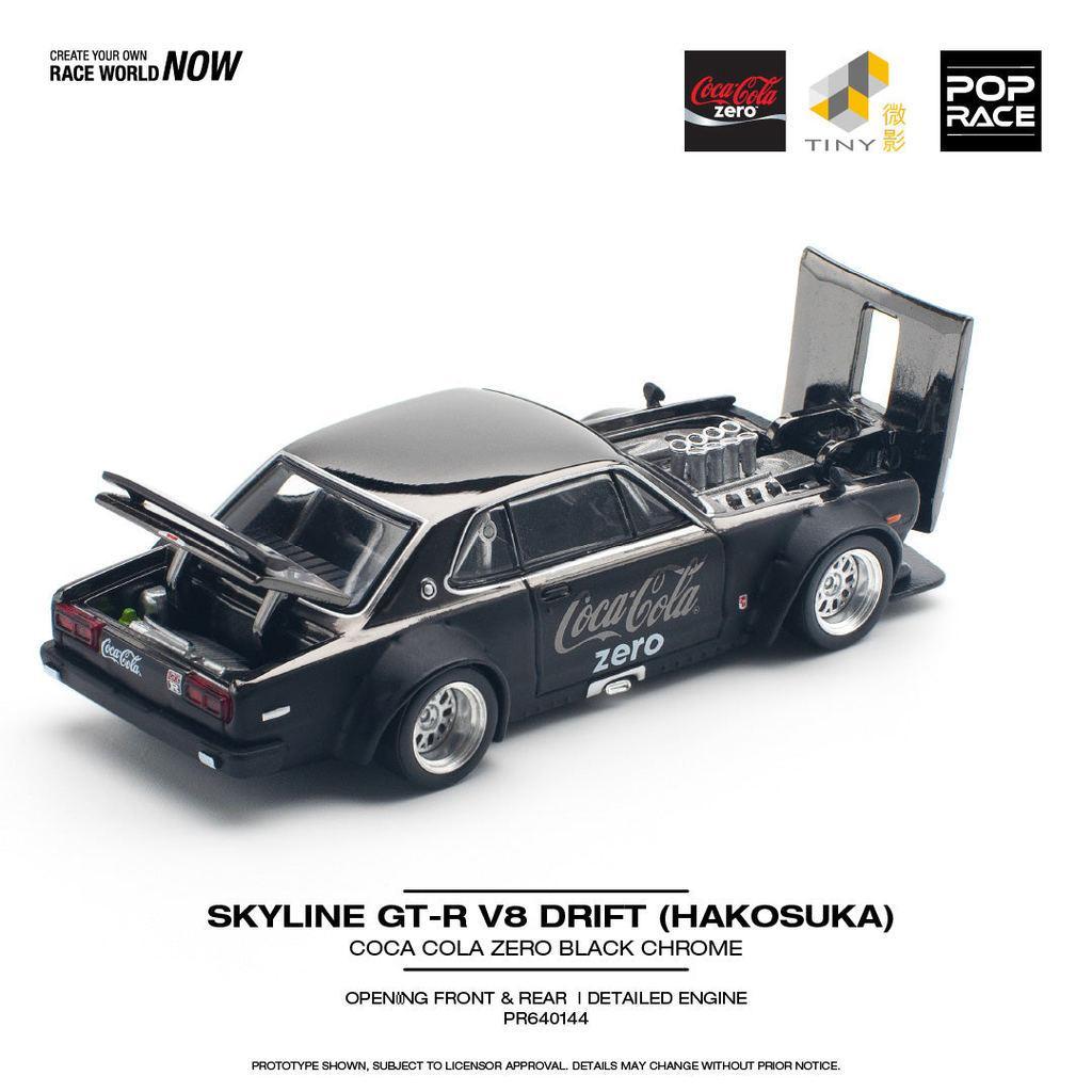 [HÀNG CÓ SẴN] Mô hình xe POPRACE 1:64 SKYLINE GT-R V8 DRIFT (HAKOSUKA) COCA COLA ZERO BLACK CHROME PR640144