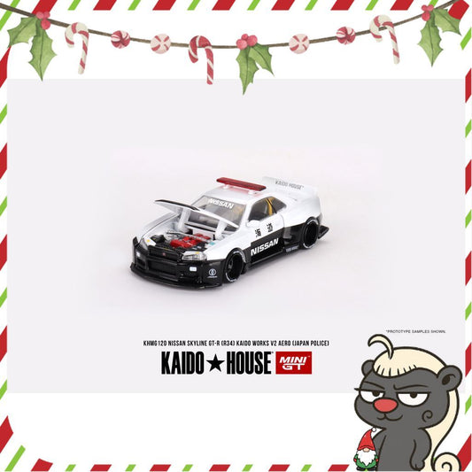 [HÀNG CÓ SẴN] Mô hình xe KAIDO HOUSE 1:64 Nissan Skyline GT-R R34 Kaido Works (V2 Aero) Police KHMG120
