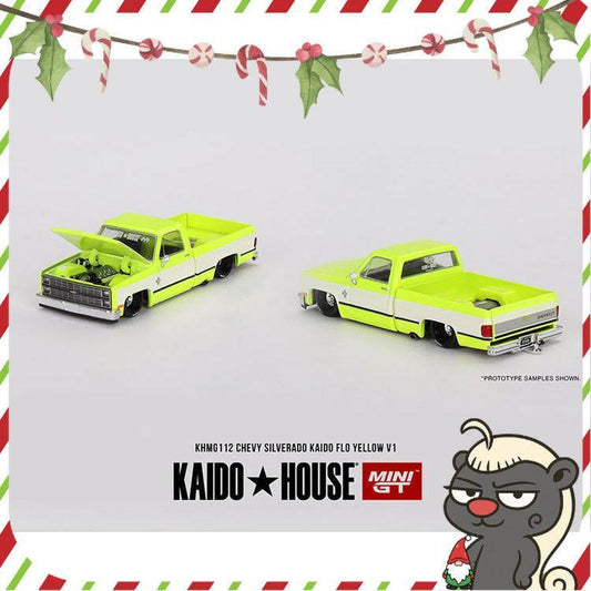 [HÀNG CÓ SẴN] Mô hình xe KAIDO HOUSE 1:64 Chevy Silverado Kaido Flo Yellow V1 KHMG112