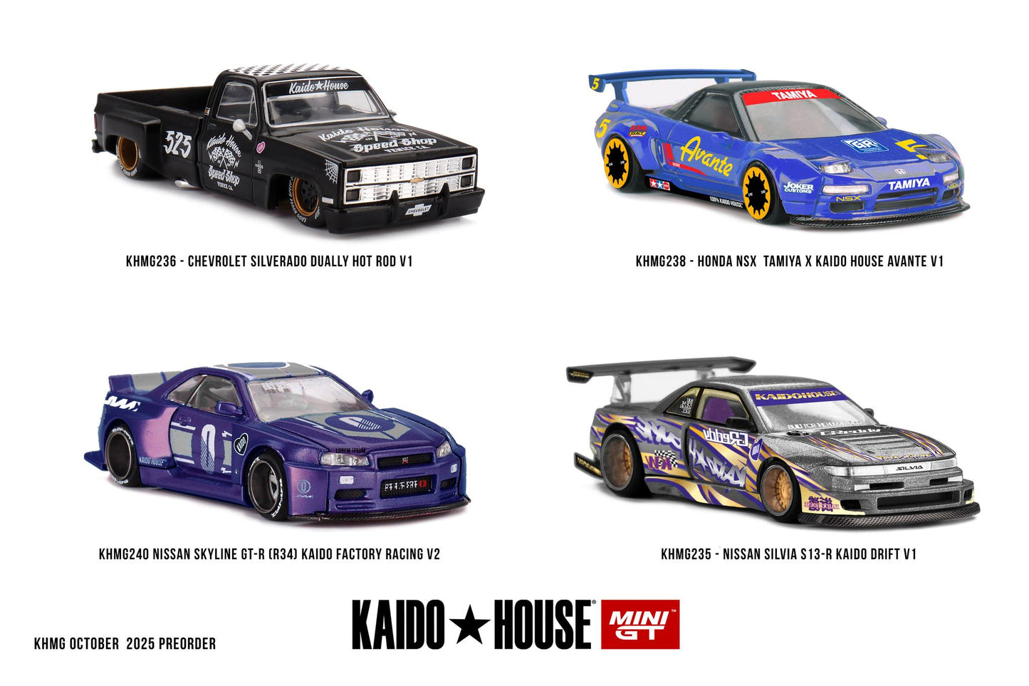 [Mocus Bán lượt mua trước] Sắp ra mắt Quý 01/2026 mô hình xe Mini GT Kaido House 1:64 Nissan Silvia S13-R KAIDO DRIFT V1 KHMG235