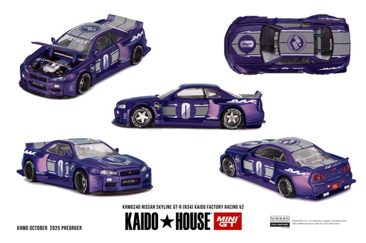 [Mocus Bán lượt mua trước] Sắp ra mắt Quý 01/2026 mô hình xe Mini GT Kaido House 1:64 Nissan Skyline GT-R (R34) KAIDO RACING FACTORY V2 KHMG240