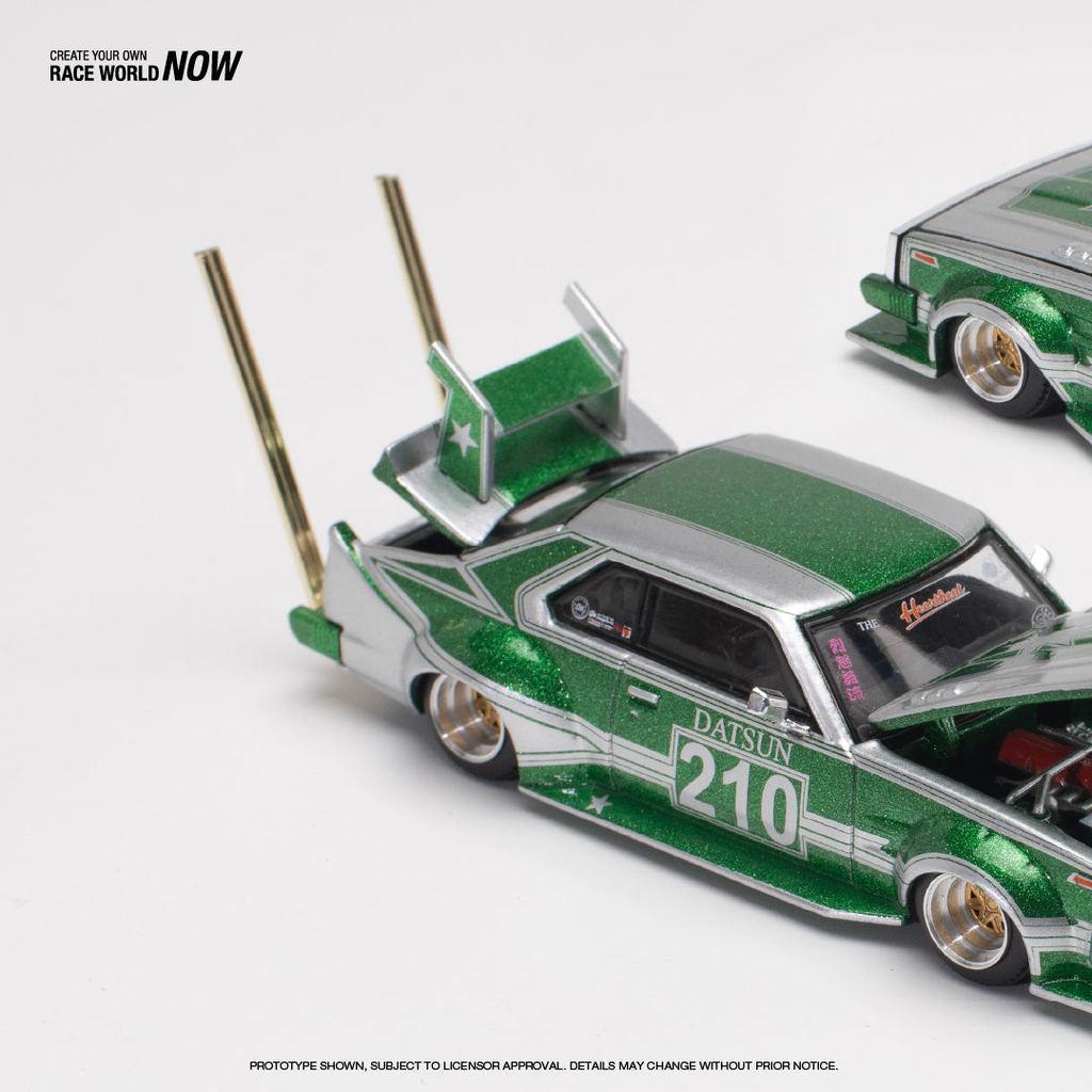 [HÀNG CÓ SẴN] Mô hình xe POPRACE 1:64 SKYLINE C210 KAIDO RACER (BOSOZOKU STYLE) - SILVER/GREEN PR640061