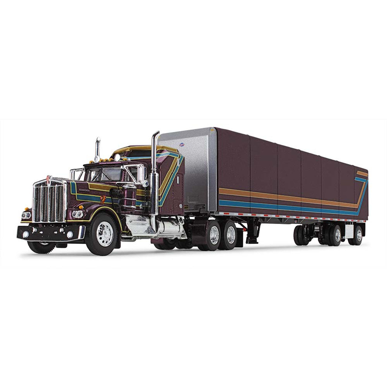 Mô hình xe DCP 1:64Plum Kenworth W900A & 53' Utility Roll Tarp Trailer 60-1618