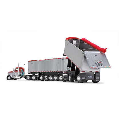Mô hình xe DCP 1:64Viper Red/Silver Kenworth W900L Day Cab & East Manufacturing Michigan Series 31' And 20' End Dump Trailers 60-1632