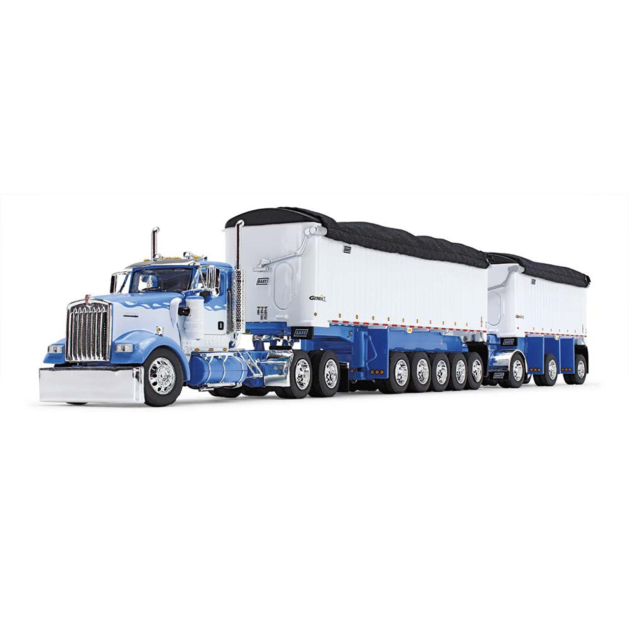 Mô hình xe DCP 1:64Wisteria/White Kenworth W900L Day Cab & East Manufacturing Michigan Series 31' And 20' End Dump Trailers 60-1633