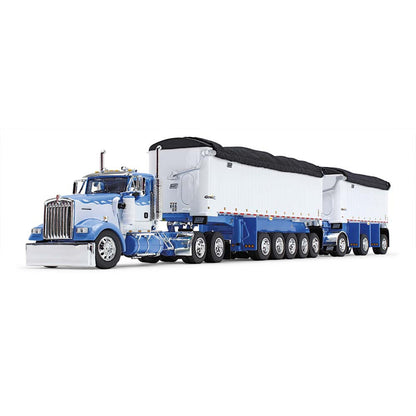 Mô hình xe DCP 1:64Wisteria/White Kenworth W900L Day Cab & East Manufacturing Michigan Series 31' And 20' End Dump Trailers 60-1633