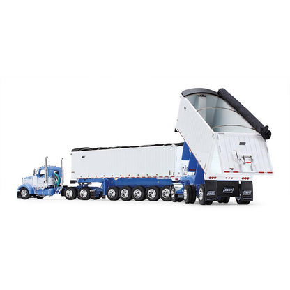 Mô hình xe DCP 1:64Wisteria/White Kenworth W900L Day Cab & East Manufacturing Michigan Series 31' And 20' End Dump Trailers 60-1633